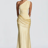 One-Shoulder Satin Mermaid Maxi Dress with Draped Waist