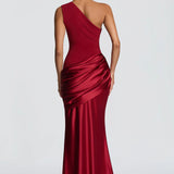 One-Shoulder Satin Mermaid Maxi Dress with Draped Waist