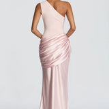 One-Shoulder Satin Mermaid Maxi Dress with Draped Waist