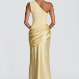 One-Shoulder Satin Mermaid Maxi Dress with Draped Waist