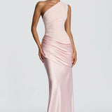 One-Shoulder Satin Mermaid Maxi Dress with Draped Waist