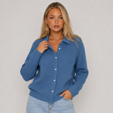 Textured Knit Cardigan with Collar and Button Front