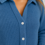 Textured Knit Cardigan with Collar and Button Front