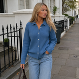 Textured Knit Cardigan with Collar and Button Front