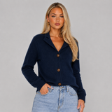 Funnel-Neck Knit Cardigan with Ribbed Cuff