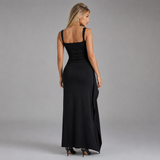 Square-Neck Bodycon Maxi Dress with Ruched Waist and Leg Slit
