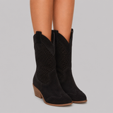 Cut-Out Cowboy Boots with Block Heel