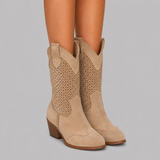 Cut-Out Cowboy Boots with Block Heel