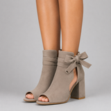 Tie-Up Peep-Toe Ankle Boots with Block Heel