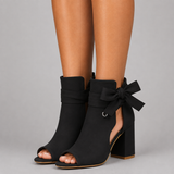 Tie-Up Peep-Toe Ankle Boots with Block Heel