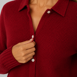 Textured Knit Cardigan with Collar and Button Front