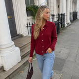 Textured Knit Cardigan with Collar and Button Front