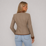 Fitted Tailored Button-Front Blazer with Leather Trim