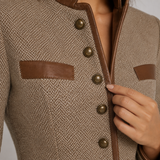 Fitted Tailored Button-Front Blazer with Leather Trim