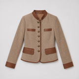 Fitted Tailored Button-Front Blazer with Leather Trim