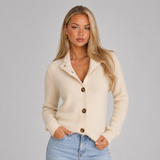 Funnel-Neck Knit Cardigan with Ribbed Cuff