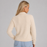 Funnel-Neck Knit Cardigan with Ribbed Cuff