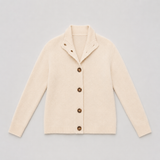 Funnel-Neck Knit Cardigan with Ribbed Cuff
