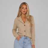 Funnel-Neck Knit Cardigan with Ribbed Cuff