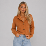 Funnel-Neck Knit Cardigan with Ribbed Cuff