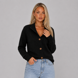 Funnel-Neck Knit Cardigan with Ribbed Cuff