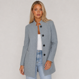 Longline Wool Overcoat with Stand Collar and Patch Pockets