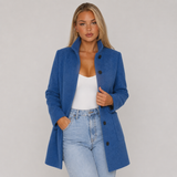 Longline Wool Overcoat with Stand Collar and Patch Pockets