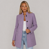 Longline Wool Overcoat with Stand Collar and Patch Pockets