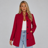 Longline Wool Overcoat with Stand Collar and Patch Pockets