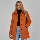 Longline Wool Overcoat with Stand Collar and Patch Pockets