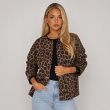 Oversized Leopard-Print Popper Jacket with Side Pockets