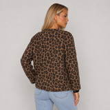 Oversized Leopard-Print Popper Jacket with Side Pockets