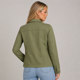 Cropped Denim Jacket with Button Front and Flap Pockets