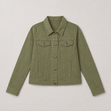 Cropped Denim Jacket with Button Front and Flap Pockets