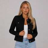 Cropped Denim Jacket with Button Front and Flap Pockets