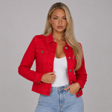 Cropped Denim Jacket with Button Front and Flap Pockets