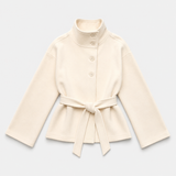 High-Collar Cape Coat with Tie Belt and Button Front