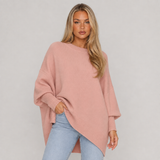 Poncho Jumper with Asymmetric Hem and Ribbed Cuff