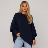 Poncho Jumper with Asymmetric Hem and Ribbed Cuff