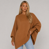 Poncho Jumper with Asymmetric Hem and Ribbed Cuff