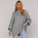 Poncho Jumper with Asymmetric Hem and Ribbed Cuff