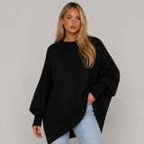 Poncho Jumper with Asymmetric Hem and Ribbed Cuff