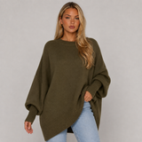 Poncho Jumper with Asymmetric Hem and Ribbed Cuff