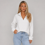 Ribbed Funnel-Neck Half-Zip Jumper