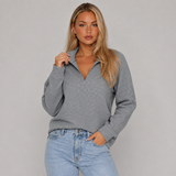 Ribbed Funnel-Neck Half-Zip Jumper
