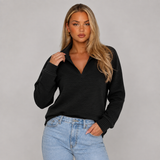 Ribbed Funnel-Neck Half-Zip Jumper