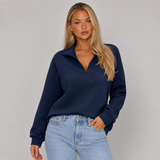 Ribbed Funnel-Neck Half-Zip Jumper