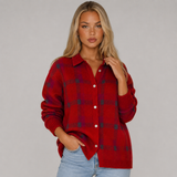 Oversized Chequered Knit Cardigan with Collar and Button Front