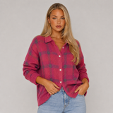 Oversized Chequered Knit Cardigan with Collar and Button Front
