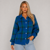 Oversized Chequered Knit Cardigan with Collar and Button Front
